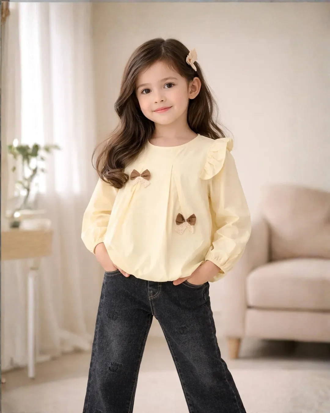 Little Charm Bow Denim Set